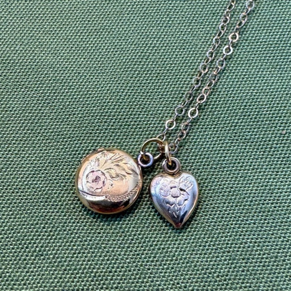 Gold Filled Heart and Round locket with chain